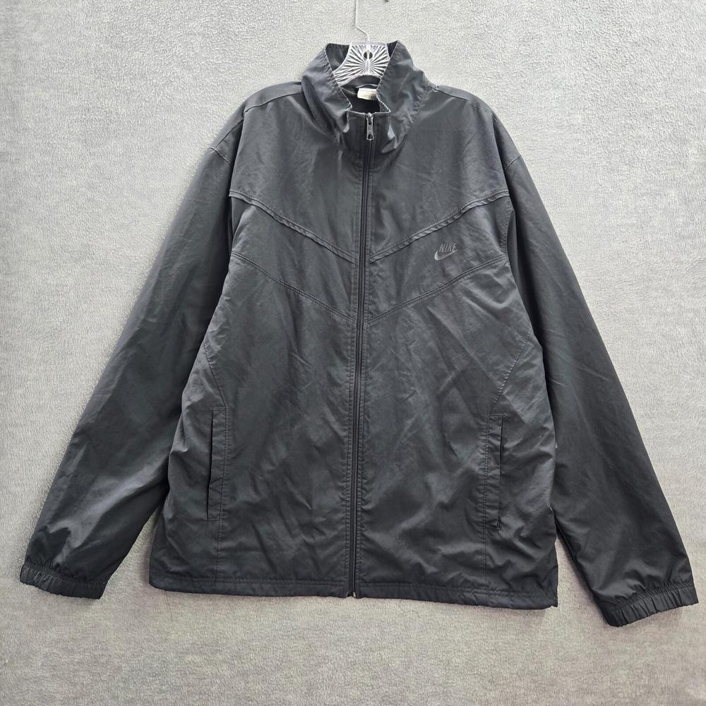 VINTAGE Nike Men Jacket 2XL Black Windbreaker Sportswear Full Zip Swoosh READ